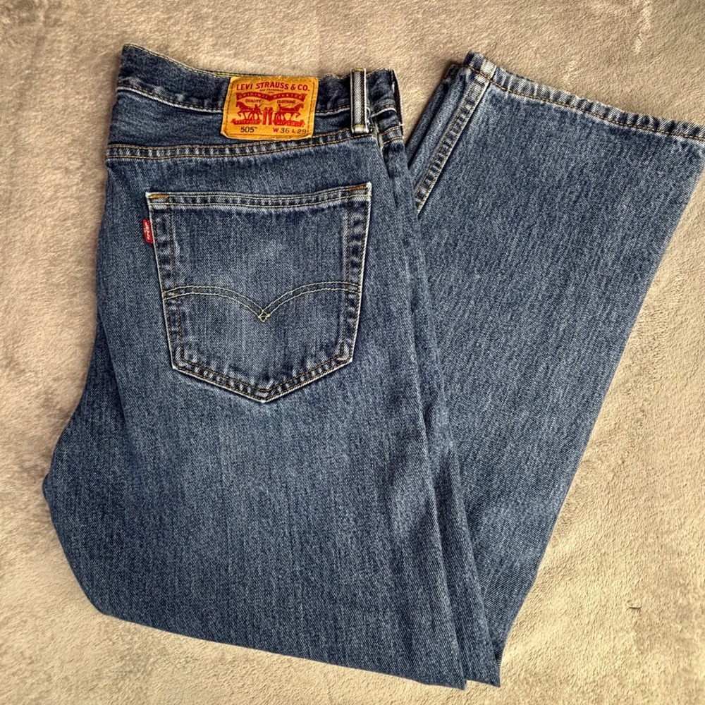 Levis 505 Straight Leg Jeans Mens 36x29 Blue Medium Wash Denim Classic Fit